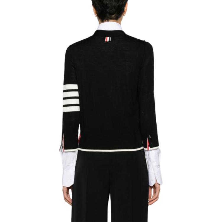 (Women) Thom Browne  Striped V-Neck Long Sleeve Button-Up Shirt Black FKC334D-Y1014-001 圖 4