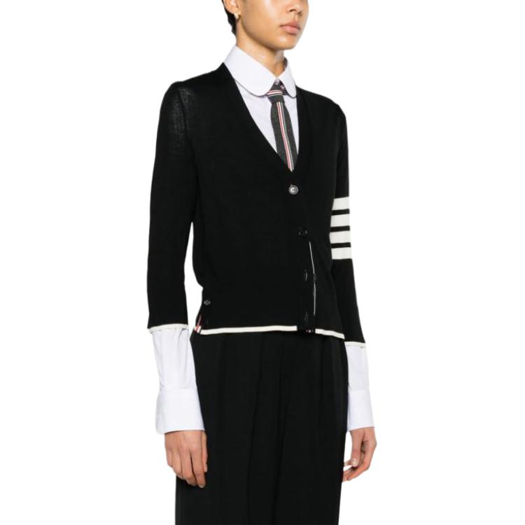 (Women) Thom Browne  Striped V-Neck Long Sleeve Button-Up Shirt Black FKC334D-Y1014-001 圖 5