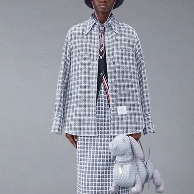 (Women) THOM BROWNE  Tweed Check Long-Sleeve Shirt SS24 - Mid Grey FLL169A-F0515-035 圖 3