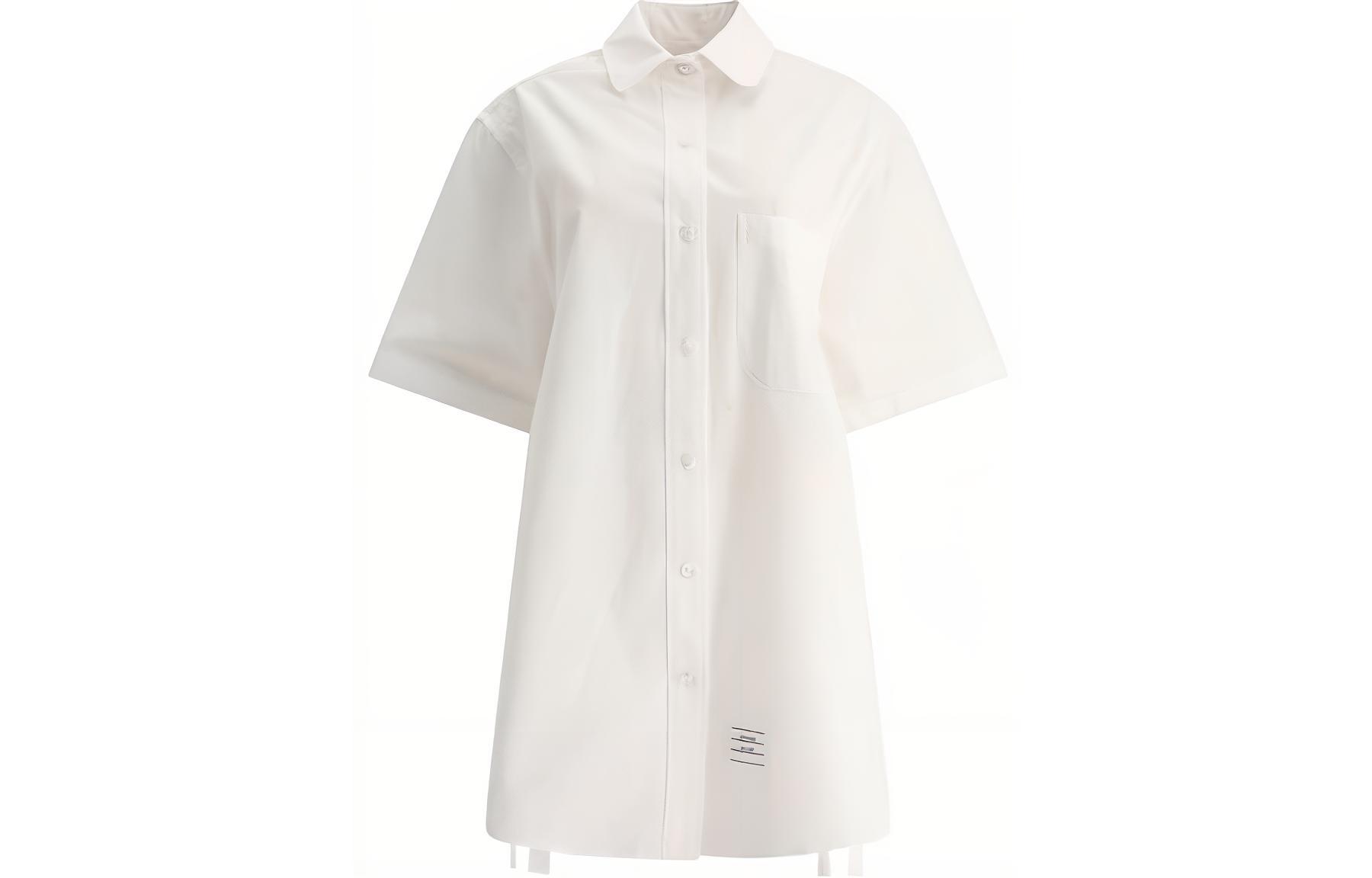(Women) THOM BROWNE  White Button-Down Collar Shirt SS23 Collection. FDSD91A-F0184-100