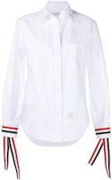 (Women) THOM BROWNE White Button-Up Shirt with Stripe Print and Pointed Collar FLL156A-F0313-100 (Women) THOM BROWNE White Button-Up Shirt with Stripe Print and Pointed Collar FLL156A-F0313-100