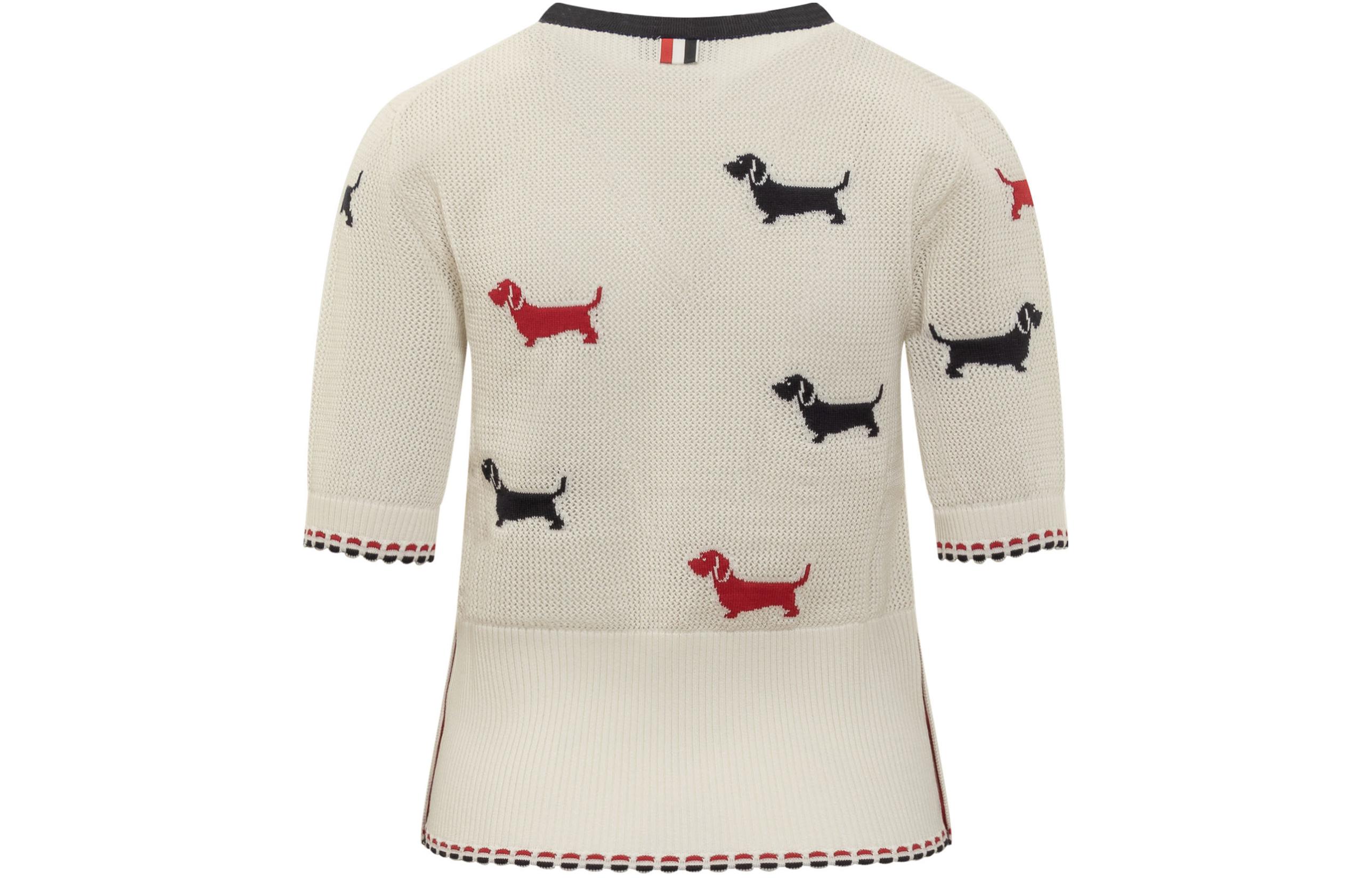 (Women) THOM BROWNE  White Dog Embroidery Knit Short-Sleeve Sweater. FKA444B-Y3006-100 圖 3