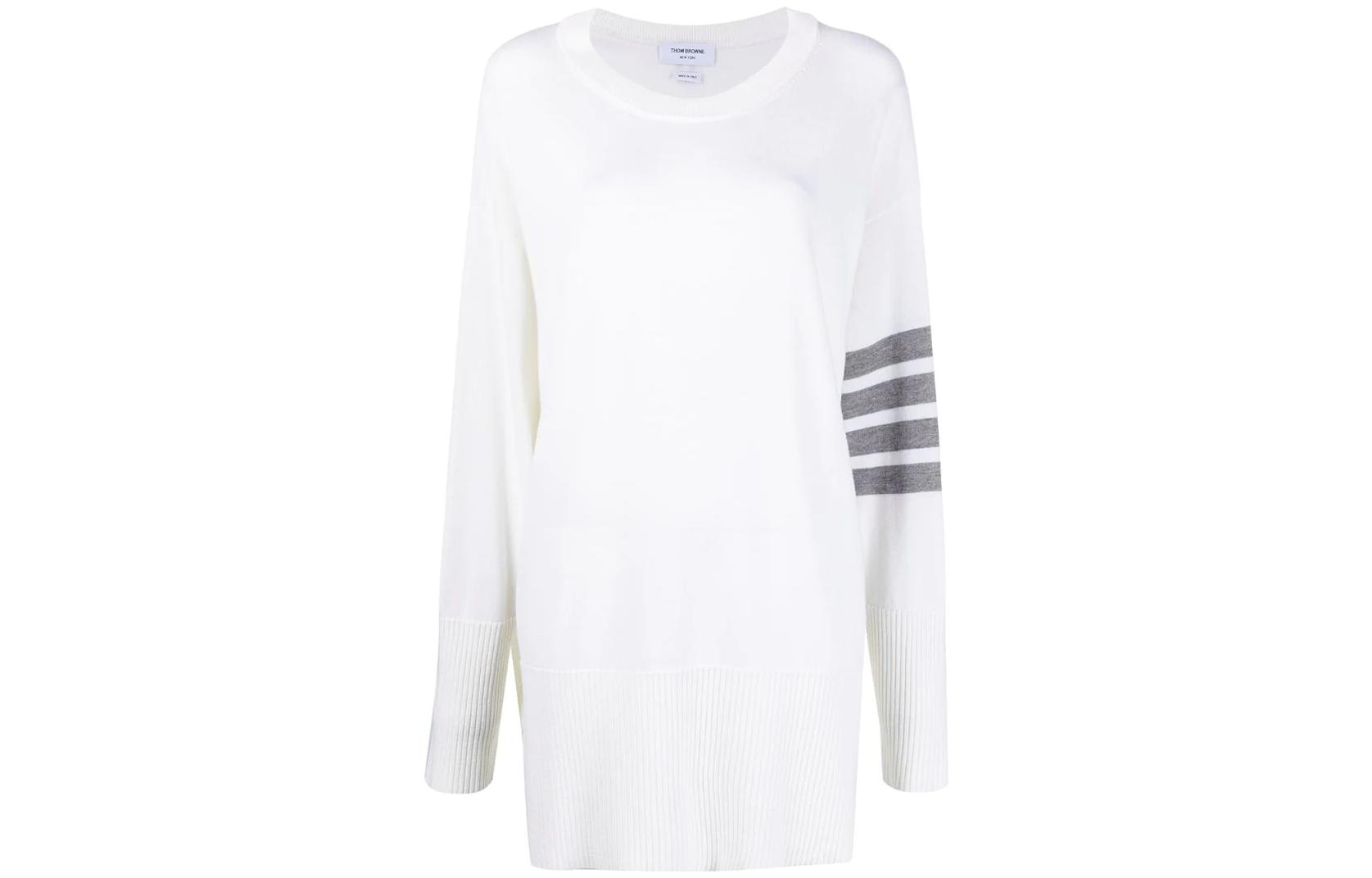 (Women) THOM BROWNE  White FW22 Striped Print Wool Pullover Sweater. FKA342A-Y1002-100