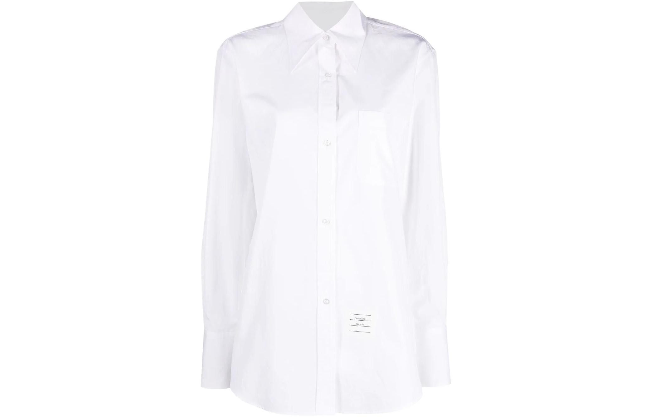 (Women) THOM BROWNE  White Long Sleeve Solid Button-Down Shirt. FLL169A-03113-T100