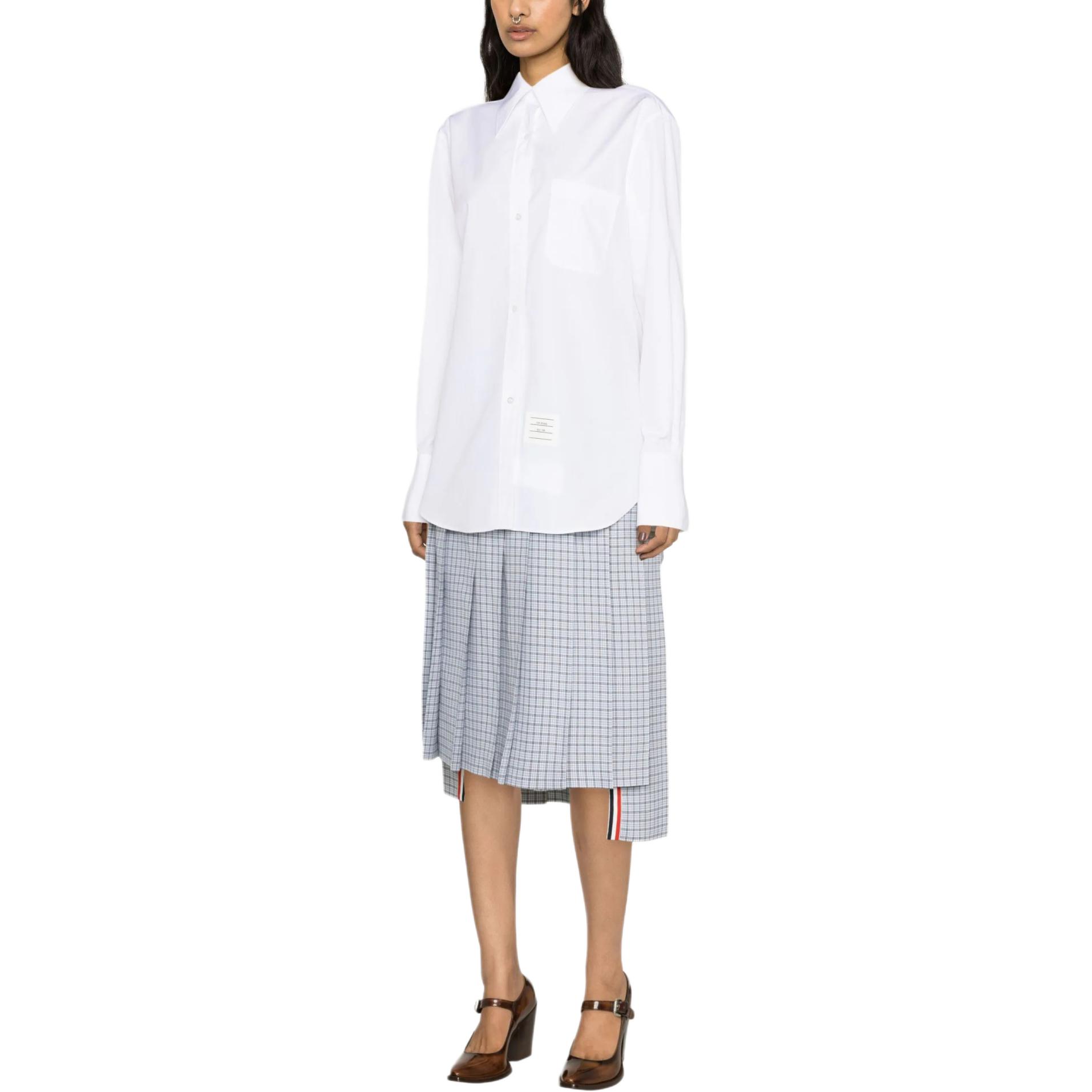 (Women) THOM BROWNE  White Long Sleeve Solid Button-Down Shirt. FLL169A-03113-T100 圖 4