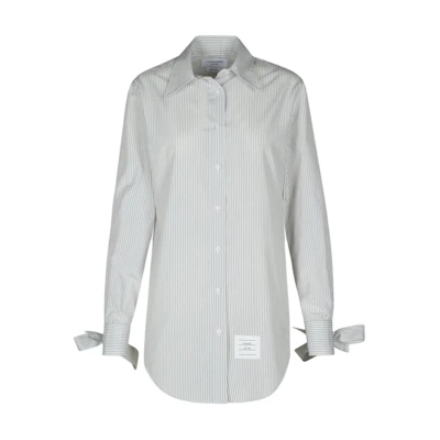 (Women) Thom Browne White Long Sleeve Solid Color Button-Down Shirt. FDSE90A-F0743-035