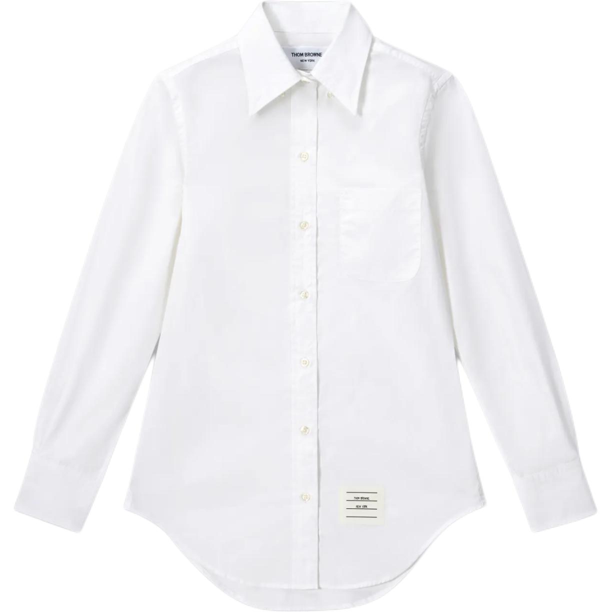 (Women) Thom Browne  White Long Sleeve Solid Color Point Collar Shirt. FLL005A-03113-100