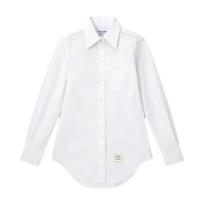 (Women) Thom Browne White Long Sleeve Solid Color Point Collar Shirt. FLL005A-03113-100