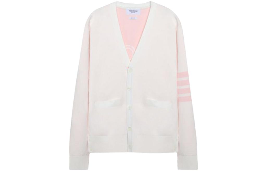 (Women) THOM BROWNE  White Pink V-Neck Cardigan with Stripe Detail. MKC406A-Y3006-100 圖 2