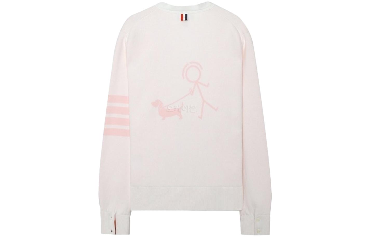 (Women) THOM BROWNE  White Pink V-Neck Cardigan with Stripe Detail. MKC406A-Y3006-100 圖 3