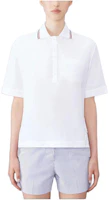 (Women) Thom Browne White Polo Shirt with Stripe Collar Detail. FTU419A-00572-100 (Women) Thom Browne White Polo Shirt with Stripe Collar Detail. FTU419A-00572-100