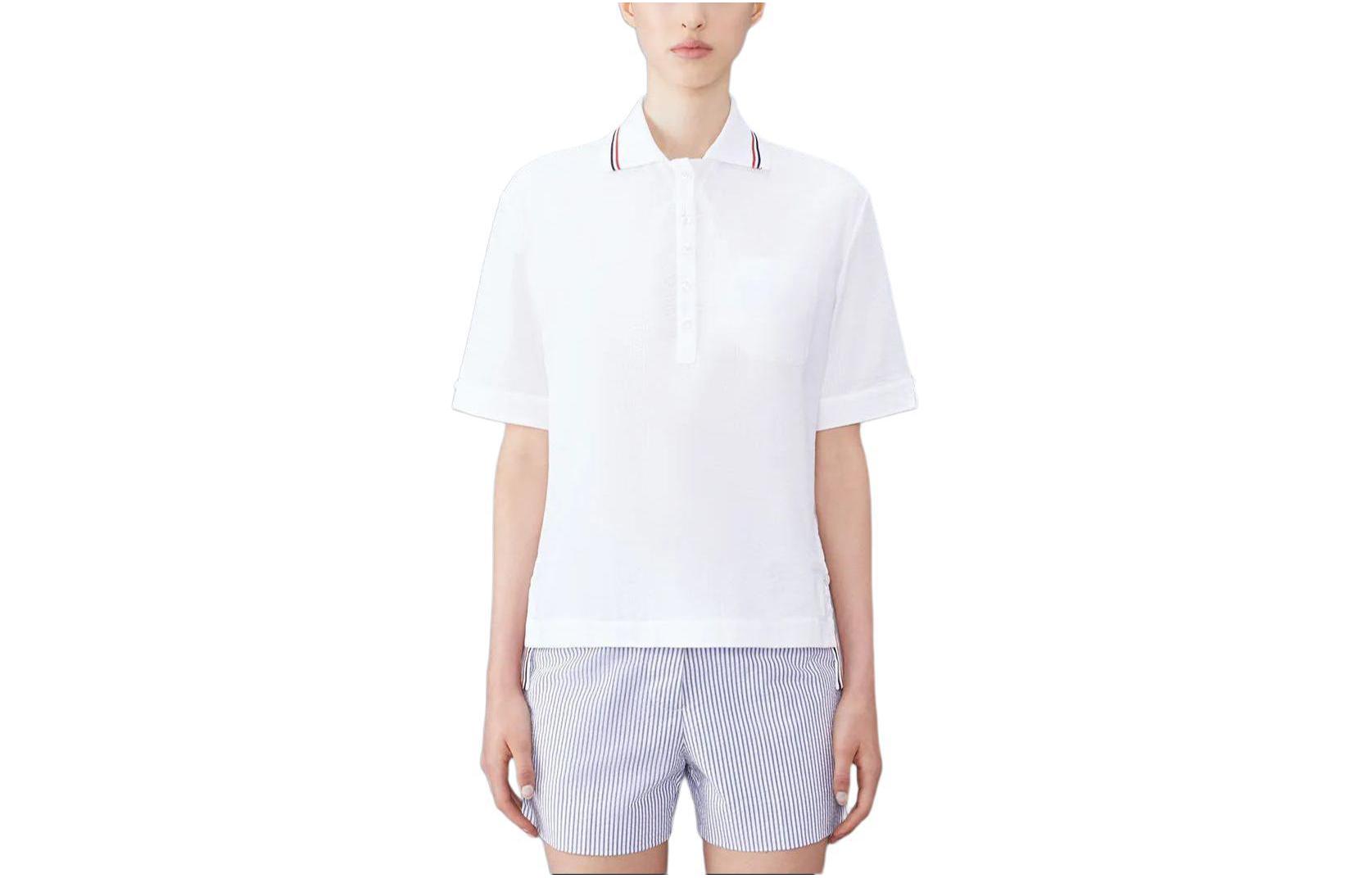(Women) Thom Browne  White Polo Shirt with Stripe Collar Detail. FTU419A-00572-100 圖 2