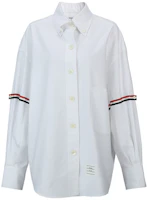 (Women) THOM BROWNE White RWB Striped Satin Point Collar Long Sleeve Shirt. FLL079E-06177-100 (Women) THOM BROWNE White RWB Striped Satin Point Collar Long Sleeve Shirt. FLL079E-06177-100