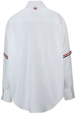 (Women) THOM BROWNE White RWB Striped Satin Point Collar Long Sleeve Shirt. FLL079E-06177-100 Lookbook (Women) THOM BROWNE White RWB Striped Satin Point Collar Long Sleeve Shirt. FLL079E-06177-100
