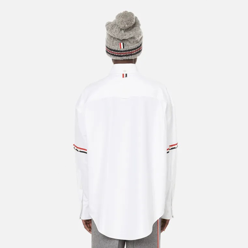 (Women) THOM BROWNE  White RWB Striped Satin Point Collar Long Sleeve Shirt. FLL079E-06177-100 圖 5