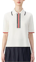 (Women) Thom Browne White Short Sleeve Polo Shirt FW24 - Casual & Comfortable. FKP109B-Y1037-100 (Women) Thom Browne White Short Sleeve Polo Shirt FW24 - Casual & Comfortable. FKP109B-Y1037-100