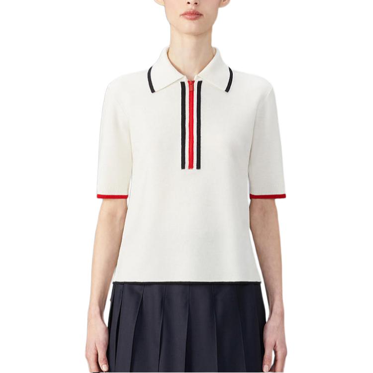 Order (W) Thom Browne Kemeja Polo Lengan Pendek Putih FW24 - Kasual & Nyaman. FKP109B-Y1037-100