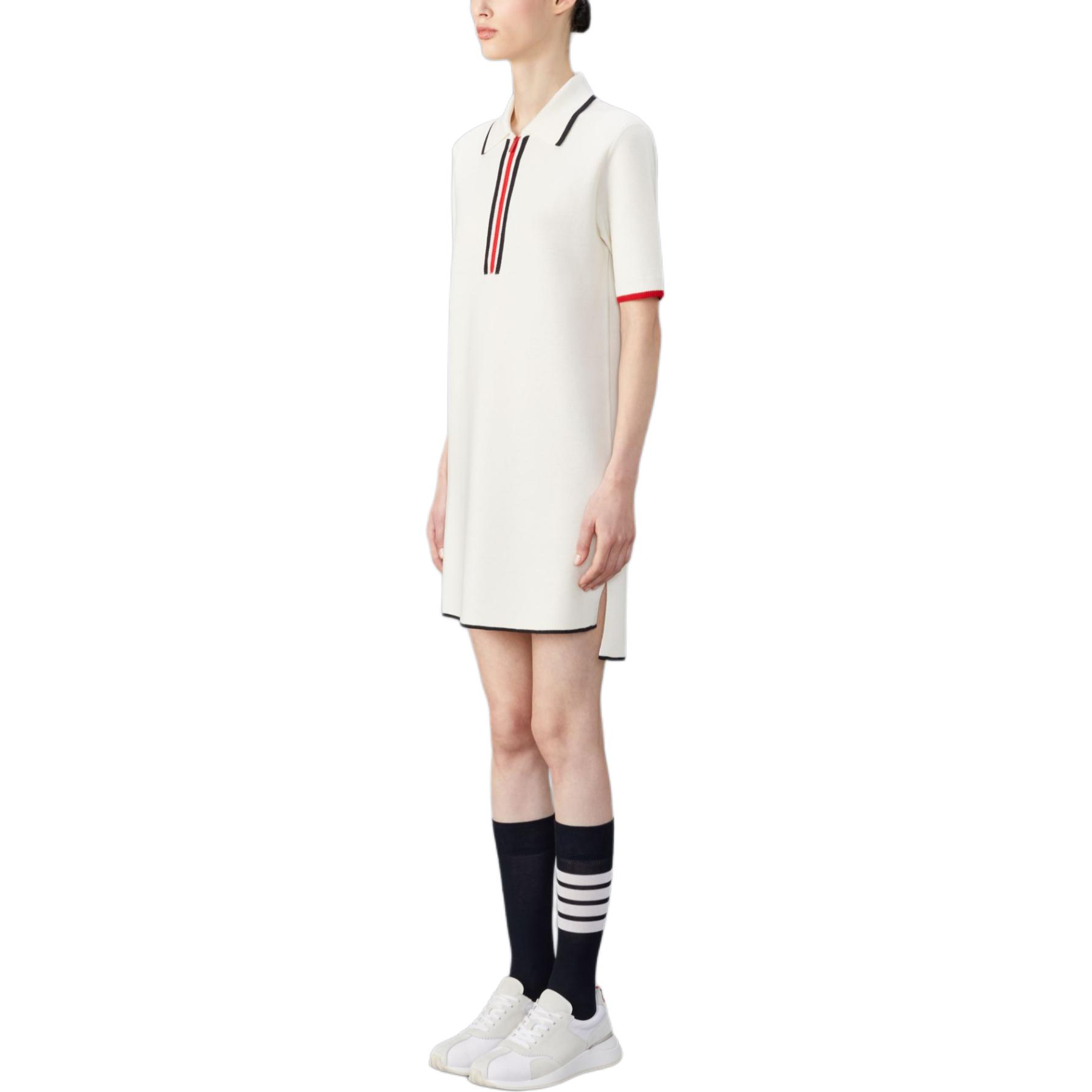 (Women) THOM BROWNE  White Side-Slit Knit Polo Mini Dress. FKD171B-Y1037-100 圖 3