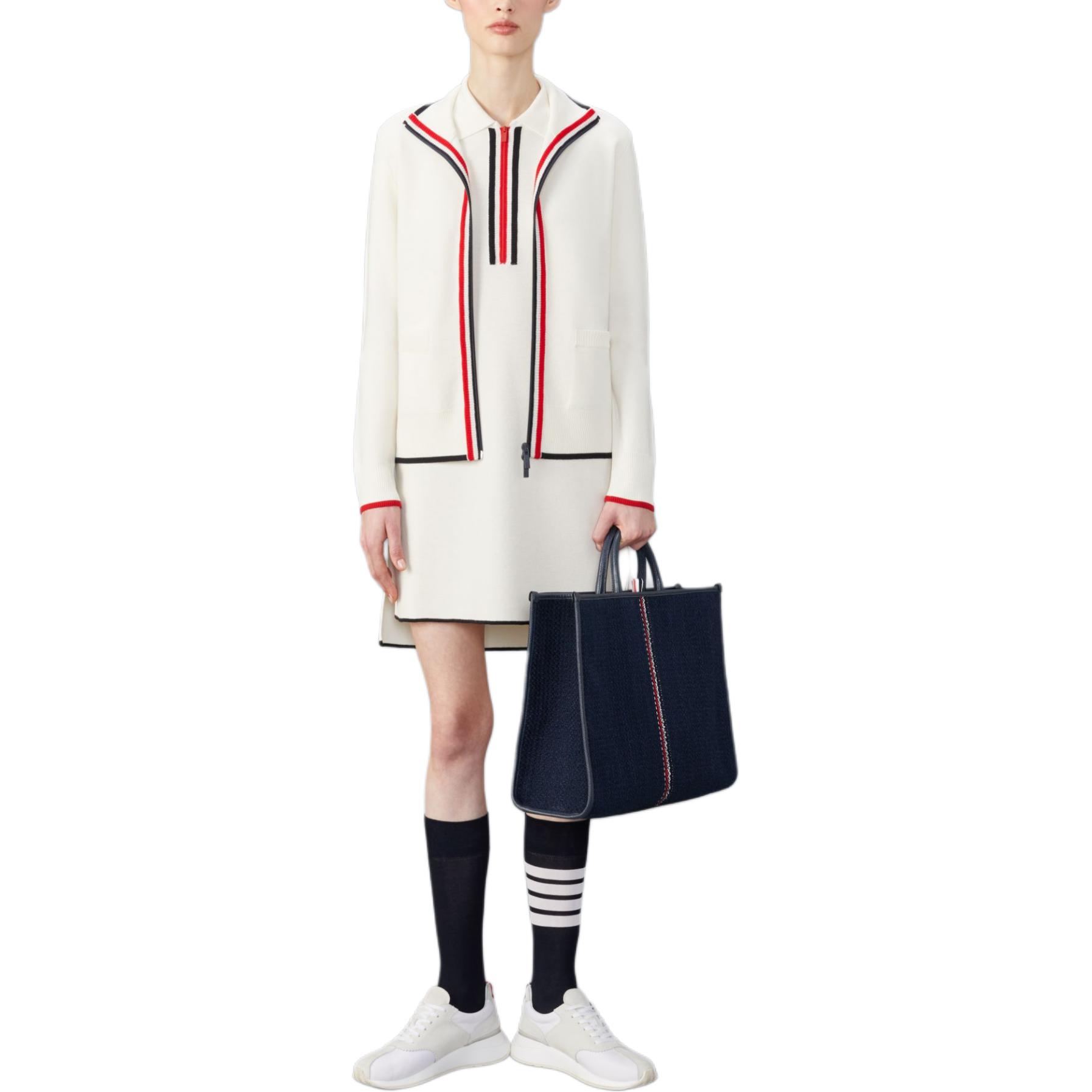 (Women) THOM BROWNE  White Side-Slit Knit Polo Mini Dress. FKD171B-Y1037-100 圖 4