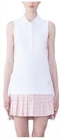 (Women) Thom Browne White Sleeveless Pleated Cotton Dress with Logo Patch. FJD107A-00050-100 (Women) Thom Browne White Sleeveless Pleated Cotton Dress with Logo Patch. FJD107A-00050-100