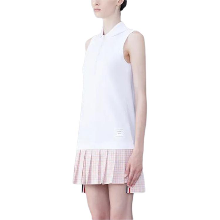 Shop (W) Thom Browne 白色无袖褶皱棉质连衣裙带标志补丁 FJD107A-00050-100