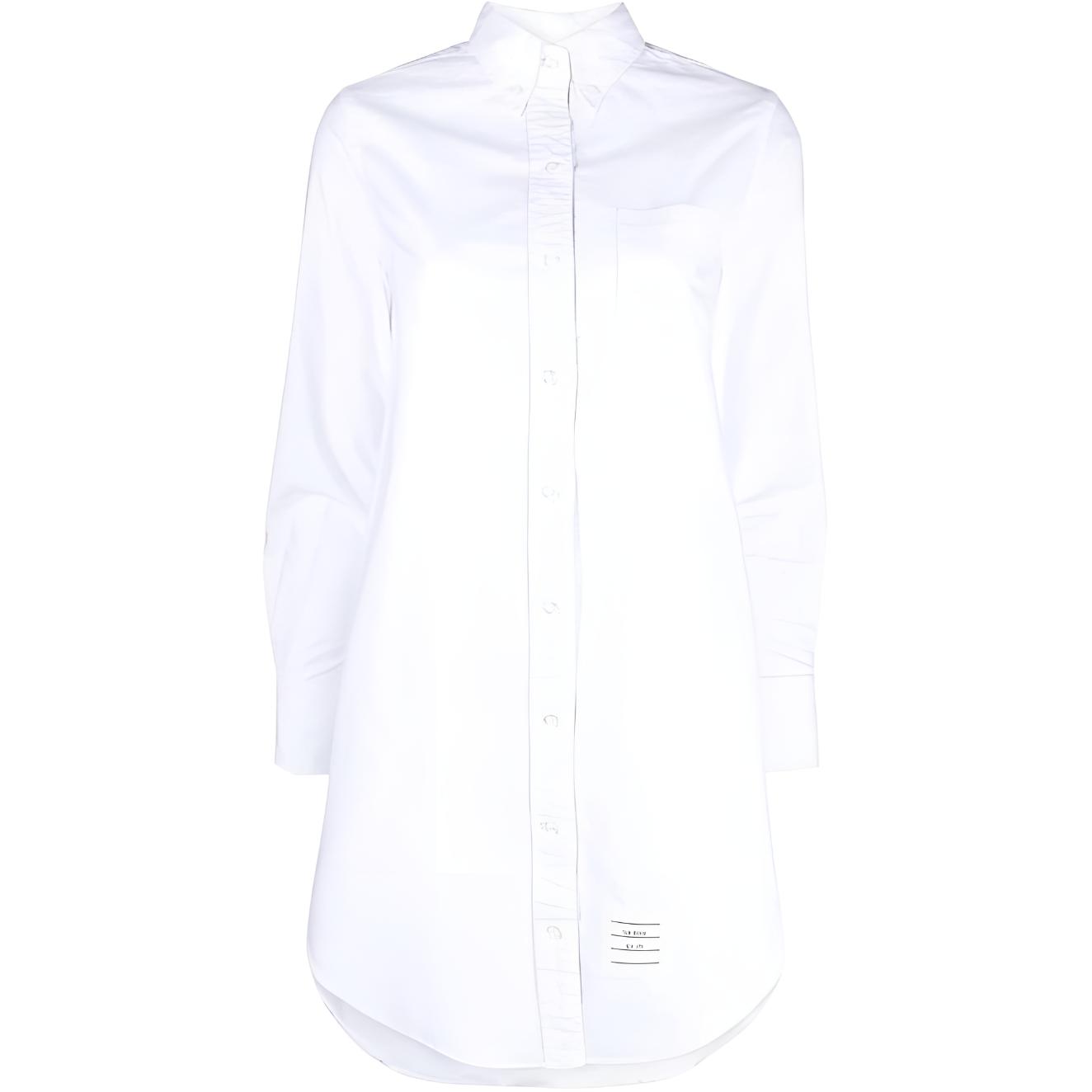 (Women) THOM BROWNE  White Solid Button-Up Long Sleeve Mini Dress FDS002E-F0313-100
