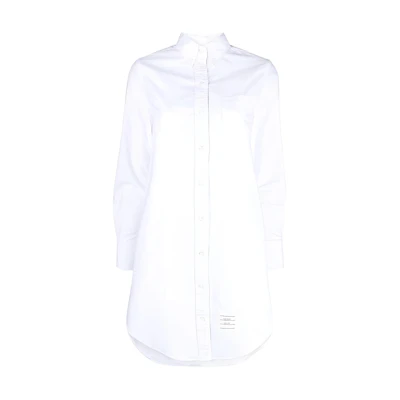 (Women) THOM BROWNE White Solid Button-Up Long Sleeve Mini Dress FDS002E-F0313-100