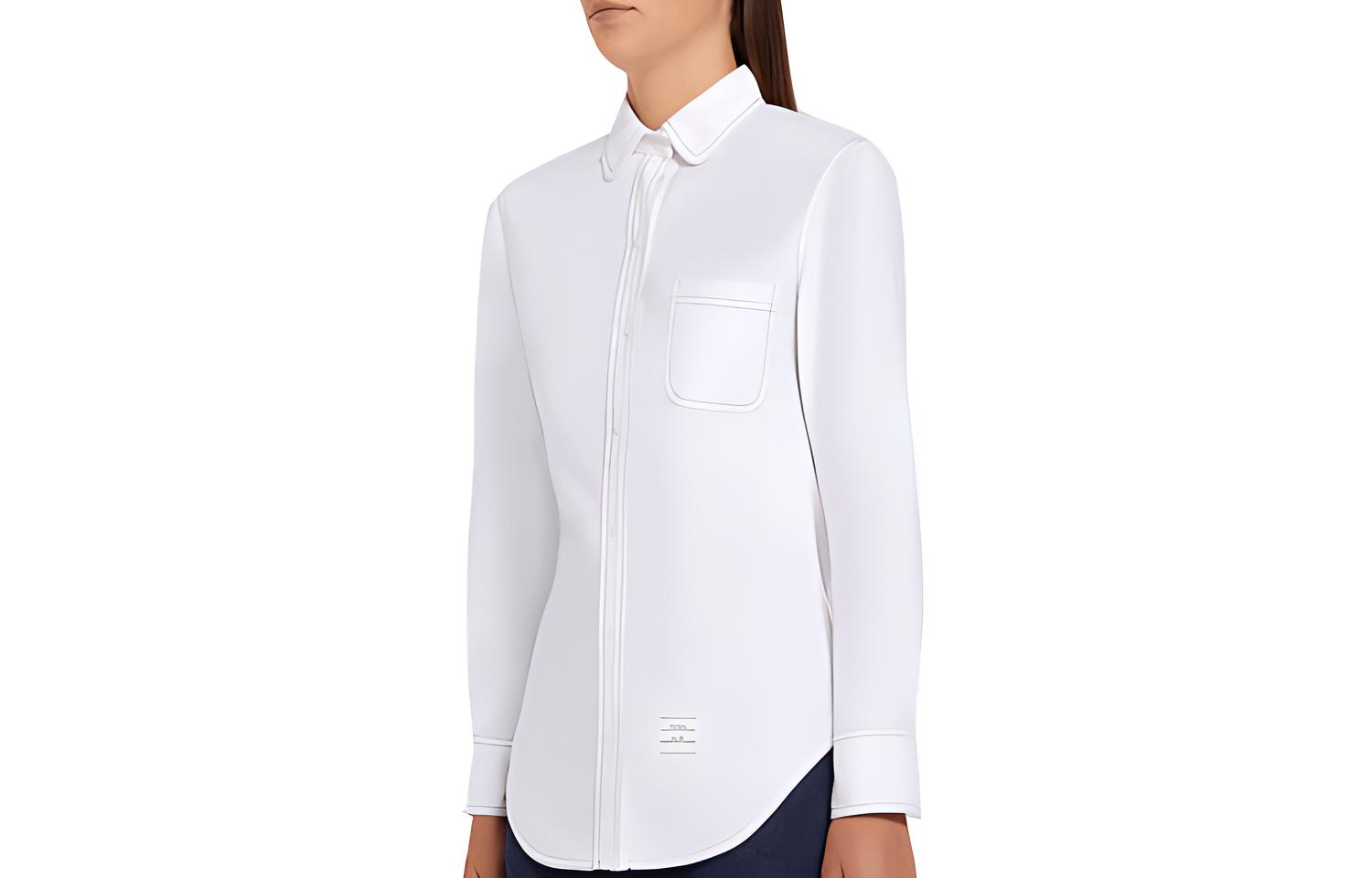 (Women) THOM BROWNE  White Solid Single-Breasted Shirt FW21 FLL019I-06177-100