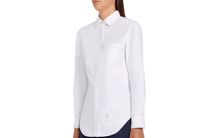 (Women) THOM BROWNE  White Solid Single-Breasted Shirt FW21 FLL019I-06177-100 圖 2