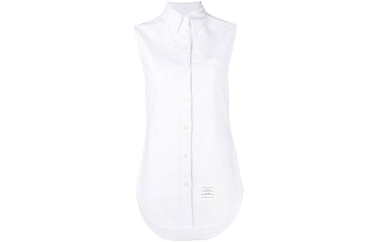 Order (W) THOM BROWNE Kemeja Putih Solid Single-Breasted FLL012E-06177-100