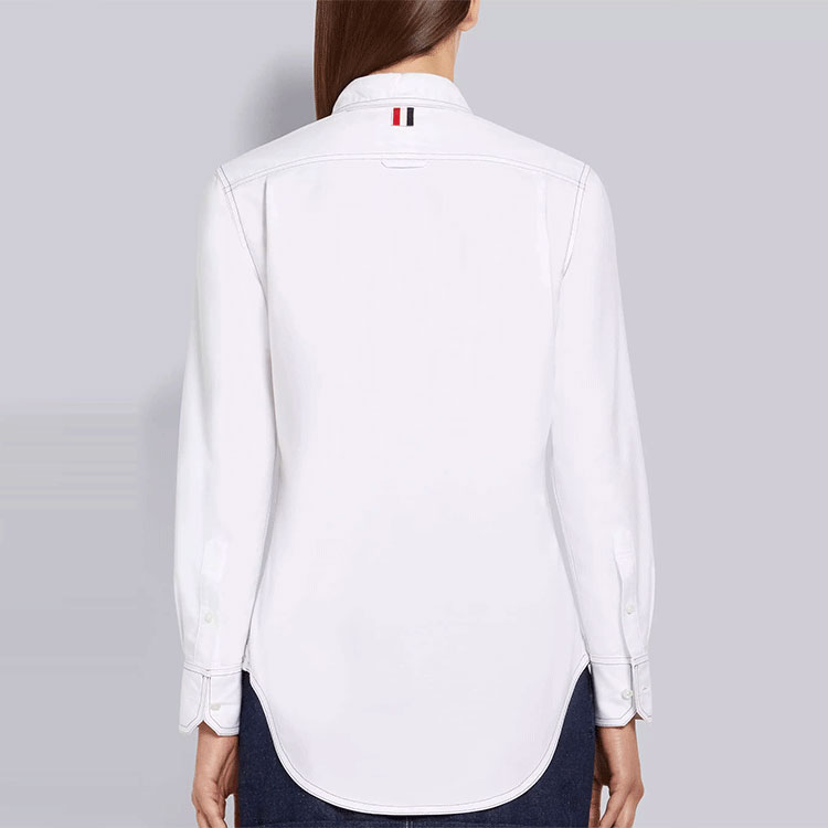 (Women) THOM BROWNE  White Solid Single-Breasted Shirt FW21 FLL019I-06177-100 圖 4