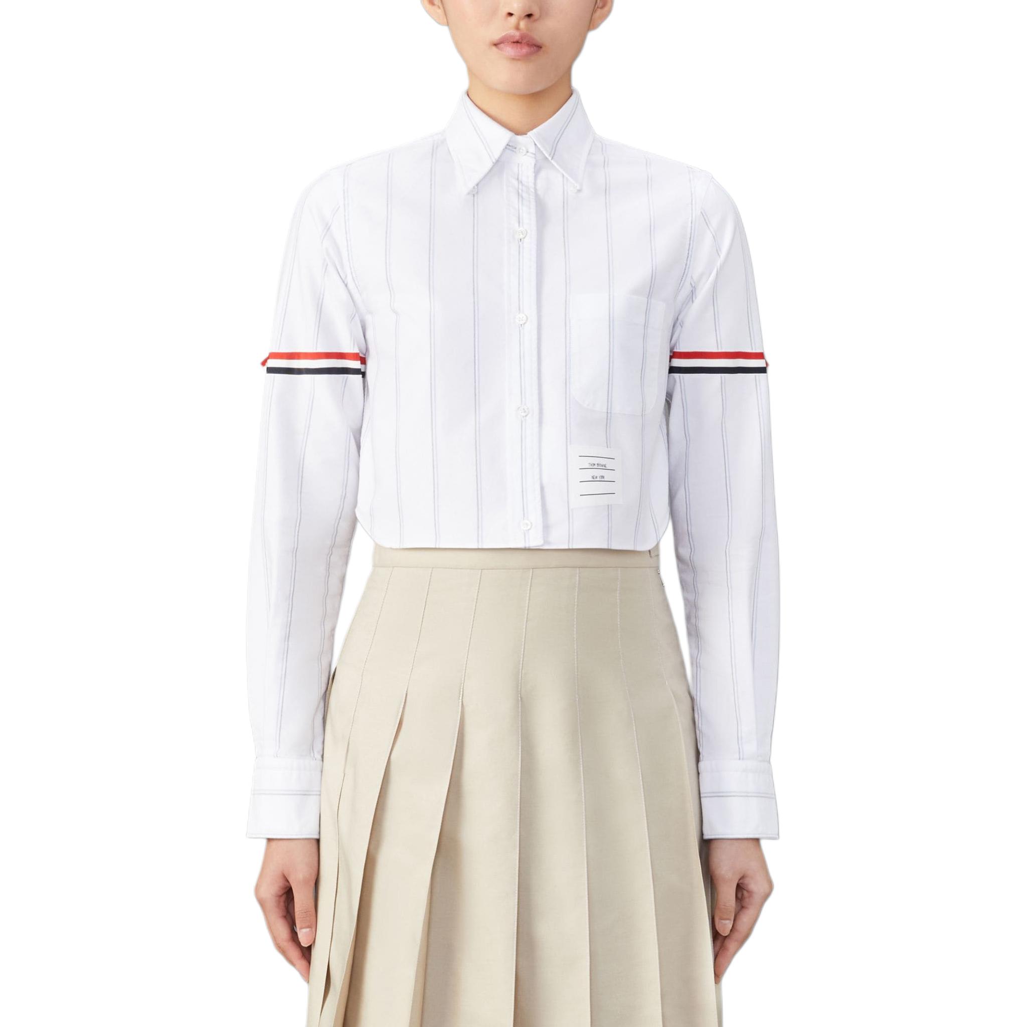(Women) Thom Browne  White Stripe Collar Button-Up Long Sleeve Shirt. FLL183O-F0660-100
