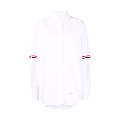 (Women) THOM BROWNE White Striped Button-Up Long Sleeve Shirt. FLL079E-F0313-100