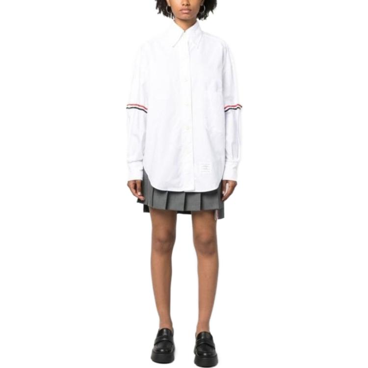 (Women) THOM BROWNE  White Striped Button-Up Long Sleeve Shirt. FLL079E-F0313-100 圖 3