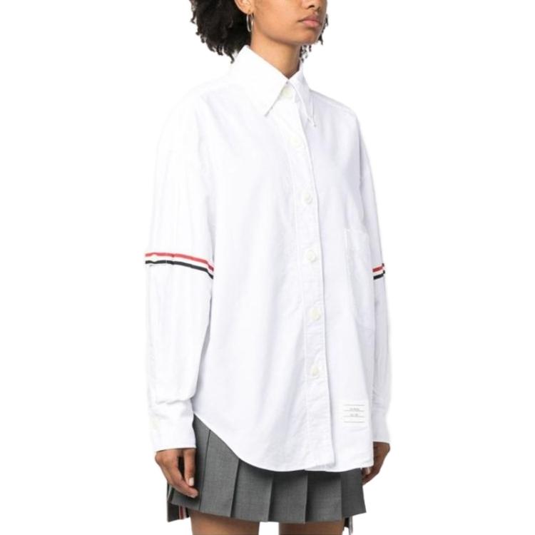 (Women) THOM BROWNE  White Striped Button-Up Long Sleeve Shirt. FLL079E-F0313-100 圖 5