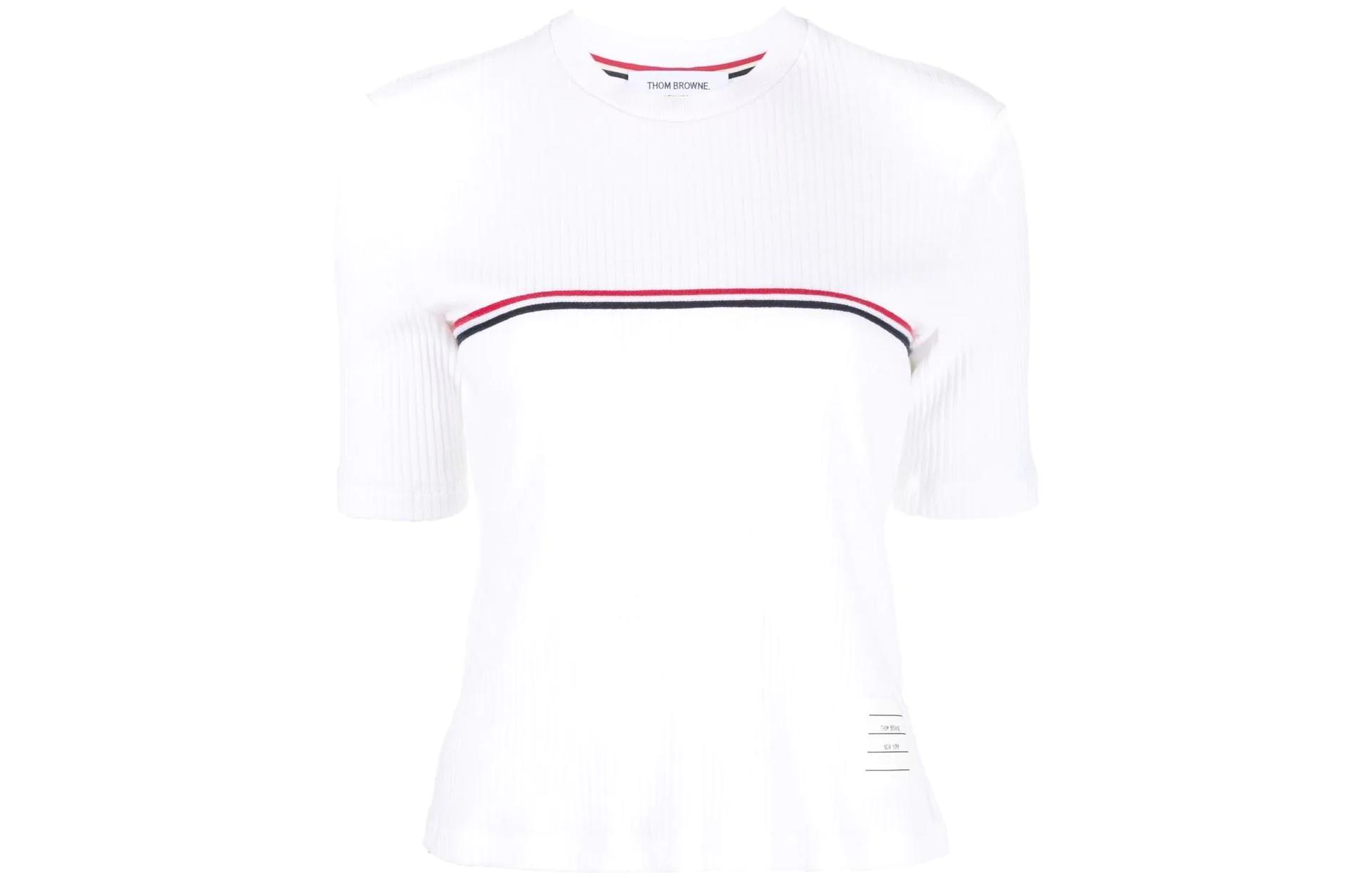 (Women) THOM BROWNE  White Striped Print Short Sleeve Pullover T-Shirt. FJS143A-J0066-100 圖 2
