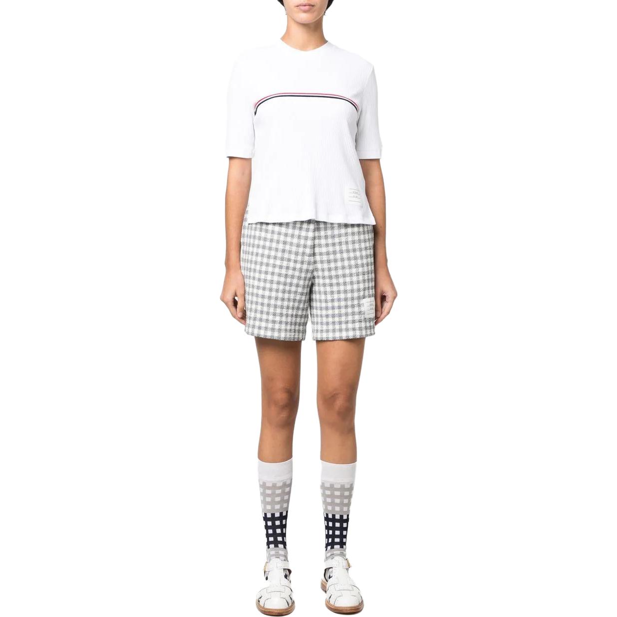 (Women) THOM BROWNE  White Striped Print Short Sleeve Pullover T-Shirt. FJS143A-J0066-100 圖 3