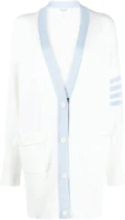 (Women) Thom Browne White Striped V-Neck Button Knit Cardigan Sweater. FKC563A-Y3017-100 (Women) Thom Browne White Striped V-Neck Button Knit Cardigan Sweater. FKC563A-Y3017-100