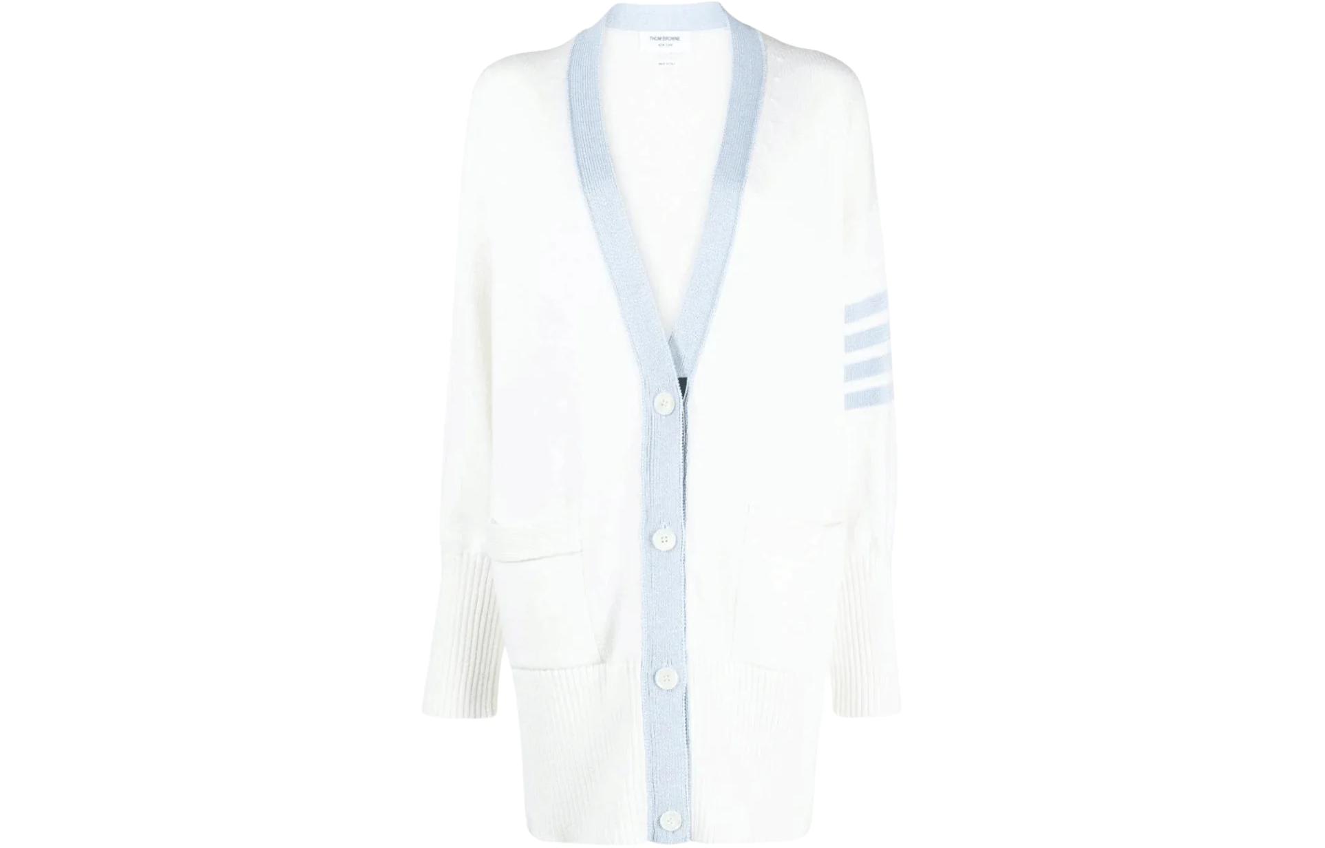 (Women) Thom Browne  White Striped V-Neck Button Knit Cardigan Sweater. FKC563A-Y3017-100 圖 2