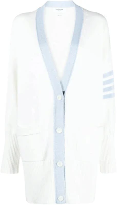 (W) Thom Browne 白色條紋V領針織開衫毛衣. FKC563A-Y3017-100 Order (W) Thom Browne 白色條紋V領針織開衫毛衣. FKC563A-Y3017-100
