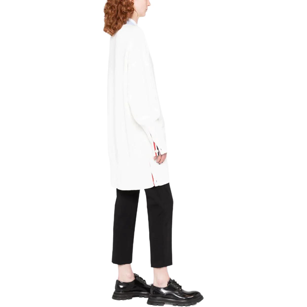 (Women) Thom Browne  White Striped V-Neck Button Knit Cardigan Sweater. FKC563A-Y3017-100 圖 5