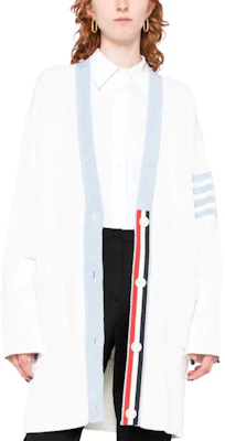 (W) Thom Browne 白色條紋V領針織開衫毛衣. FKC563A-Y3017-100 Details for (W) Thom Browne 白色條紋V領針織開衫毛衣. FKC563A-Y3017-100