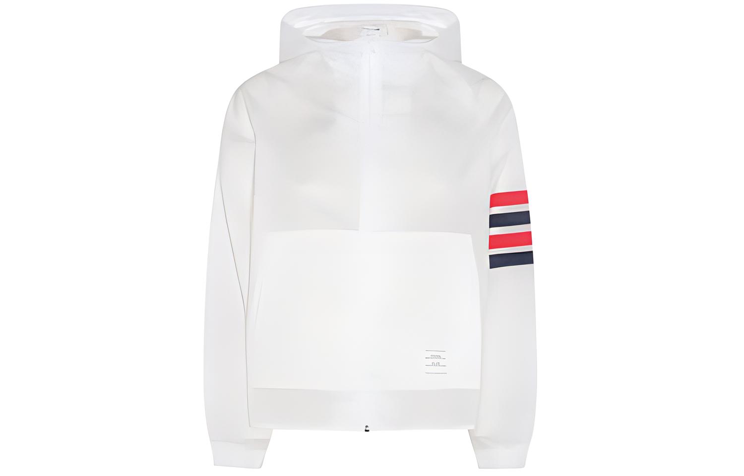 (Women) THOM BROWNE  White Striped Zip-Up Hoodie Jacket. FJT316A-F0517-100