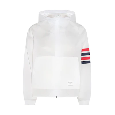 (Women) THOM BROWNE White Striped Zip-Up Hoodie Jacket. FJT316A-F0517-100