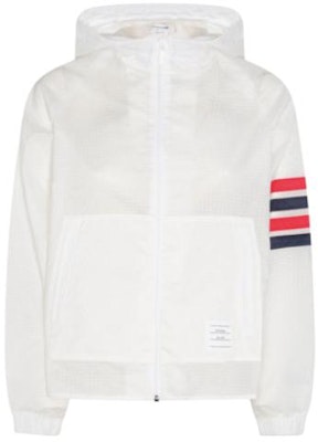 (W) THOM BROWNE Jaket Hoodie Zip Putih Garis. FJT316A-F0517-100 Order (W) THOM BROWNE Jaket Hoodie Zip Putih Garis. FJT316A-F0517-100