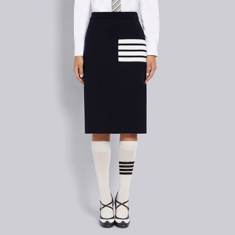 (Women) Thom Browne  Wool A-Line Midi Skirt in Navy Blue FKK092A-Y1002-415 圖 4