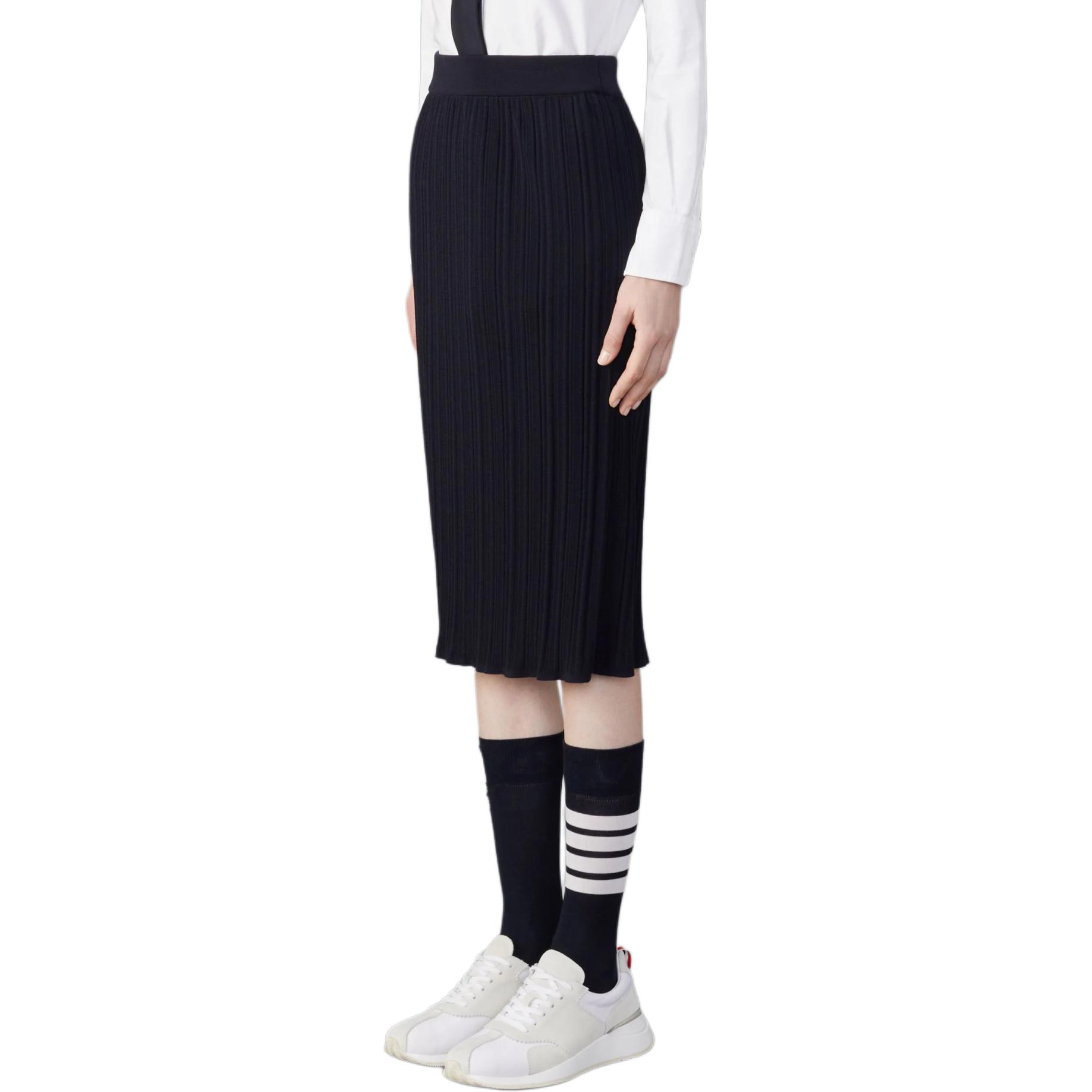 Shop (W) Falda Midi Plisada Negra de Lana Crepé Thom Browne. FKK130A-Y1045-415