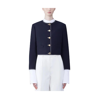(Women) Thom Browne Wool Single-Breasted Navy Blue Short Slim Fit Jacket SS24. FBC893A-00473-415