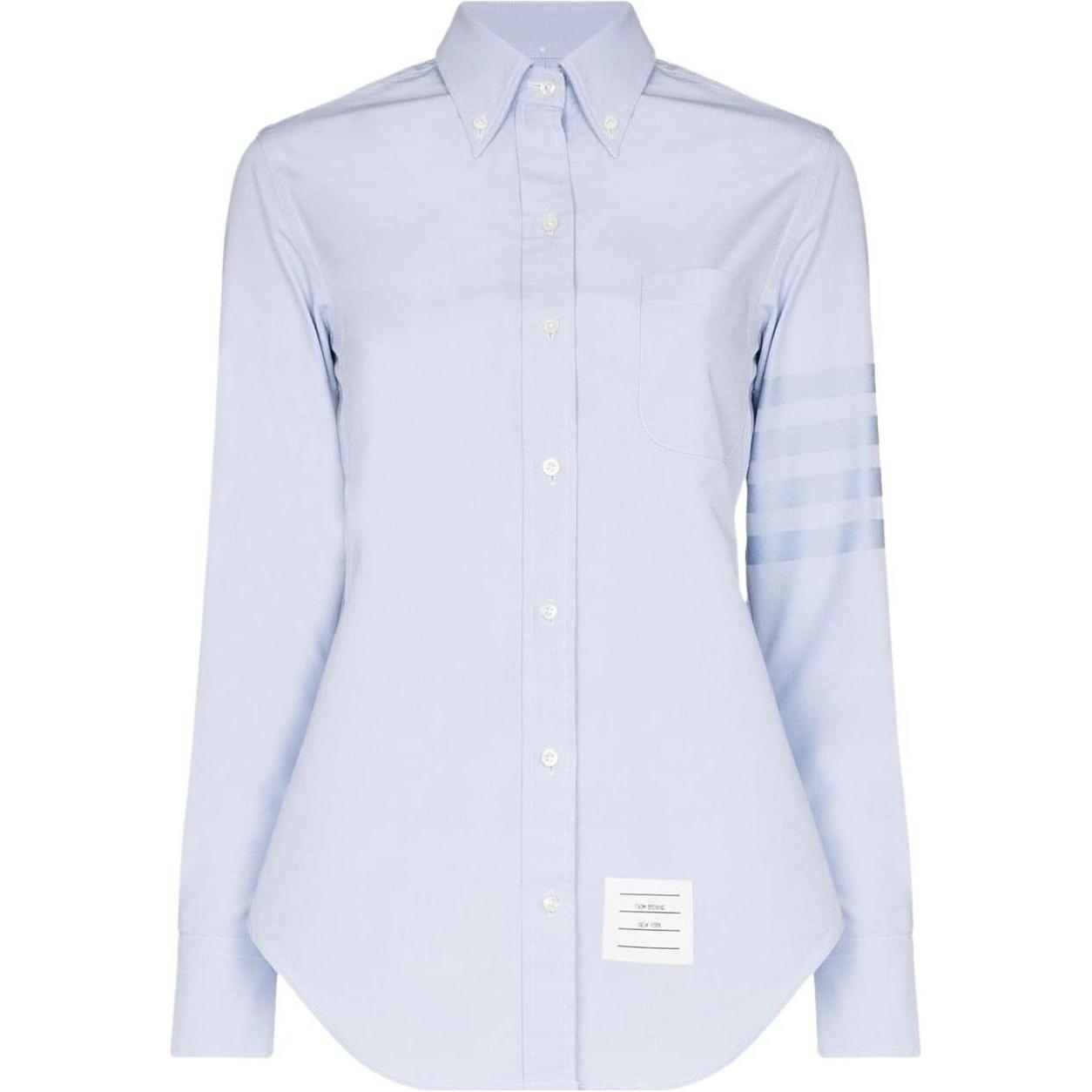 (Women) THOM BROWNE Blue Long Sleeve Shirt with Logo and Four-Bar Stripes FLL005A-06496-480