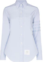 (Women) THOM BROWNE Blue Long Sleeve Shirt with Logo and Four-Bar Stripes FLL005A-06496-480 (Women) THOM BROWNE Blue Long Sleeve Shirt with Logo and Four-Bar Stripes FLL005A-06496-480